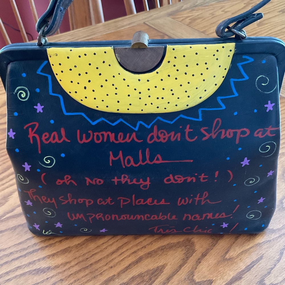 Vintage Upcycled, Painted on Black Background Satchel - Picture 2 of 11
